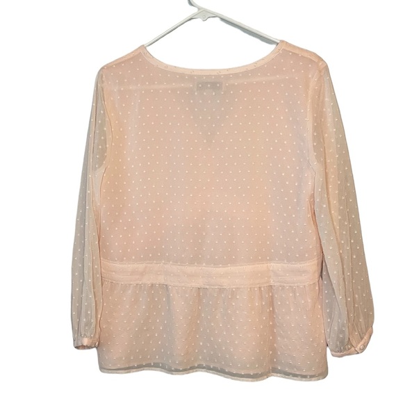Loft blush pink Dotted Babydoll Long Sleeve Top size S - Picture 2 of 5